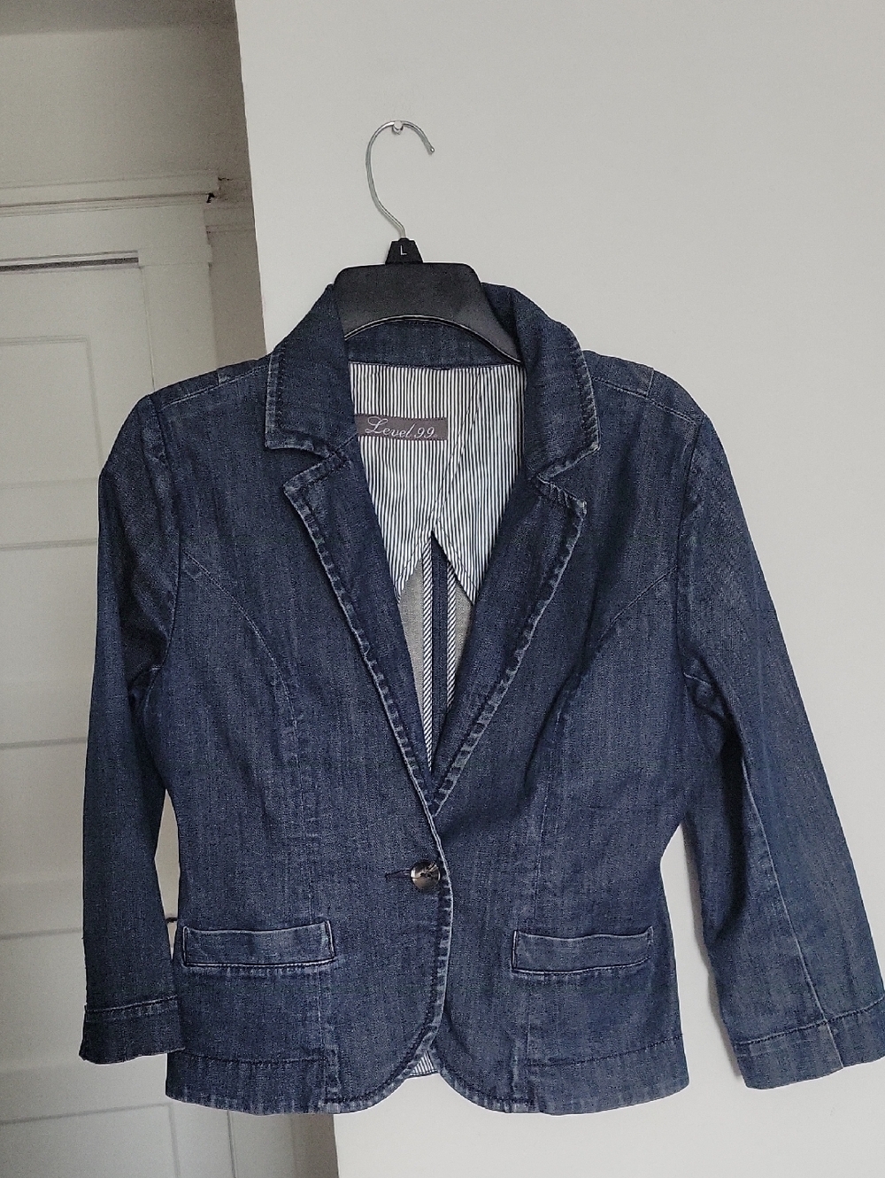 Level 99 Denim Jacket Blazer Sz M ( SEE Measurements For Sizing) Dark Wash